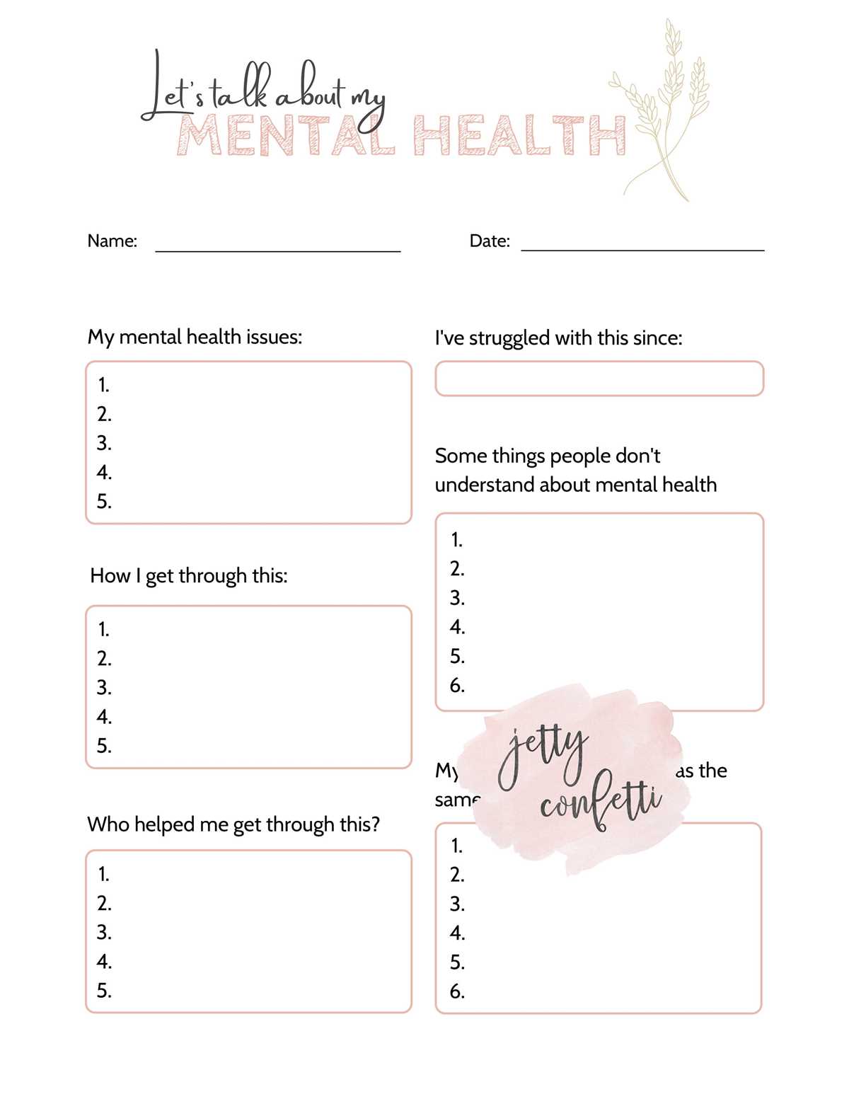 mental health worksheet