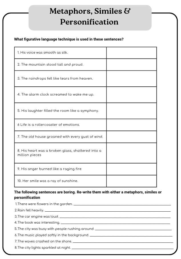 metaphor and simile worksheet