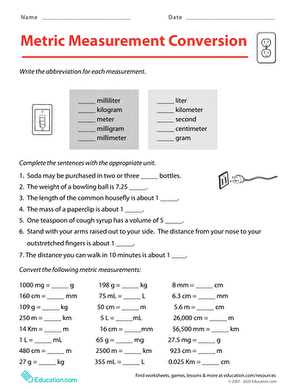 metric measures conversion worksheet