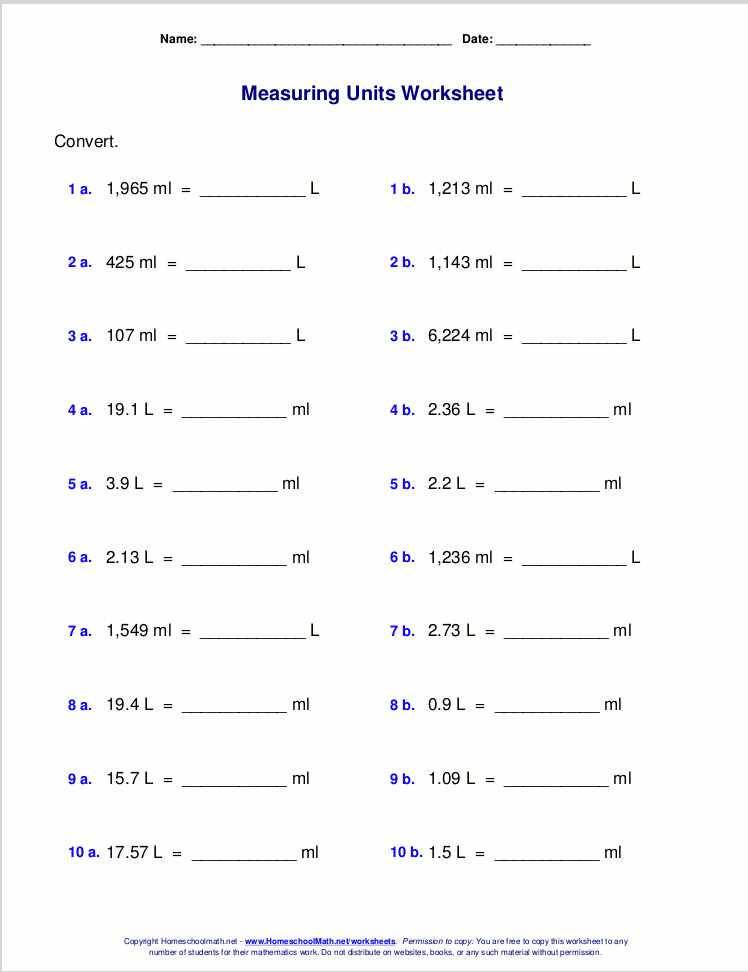 metric system conversion worksheet