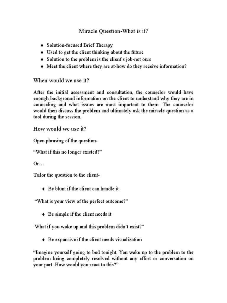 miracle question worksheet