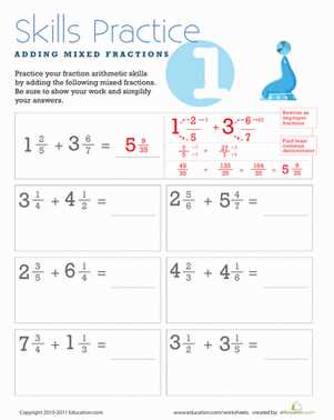 mixed fraction addition worksheet