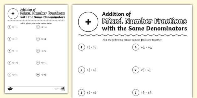 mixed fraction addition worksheet