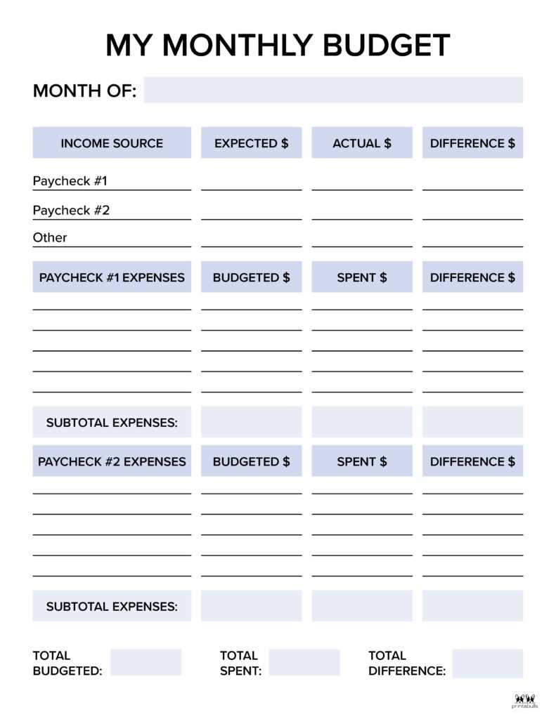 month to month budget worksheet