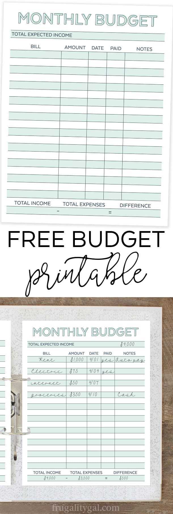 monthly budget worksheet printable