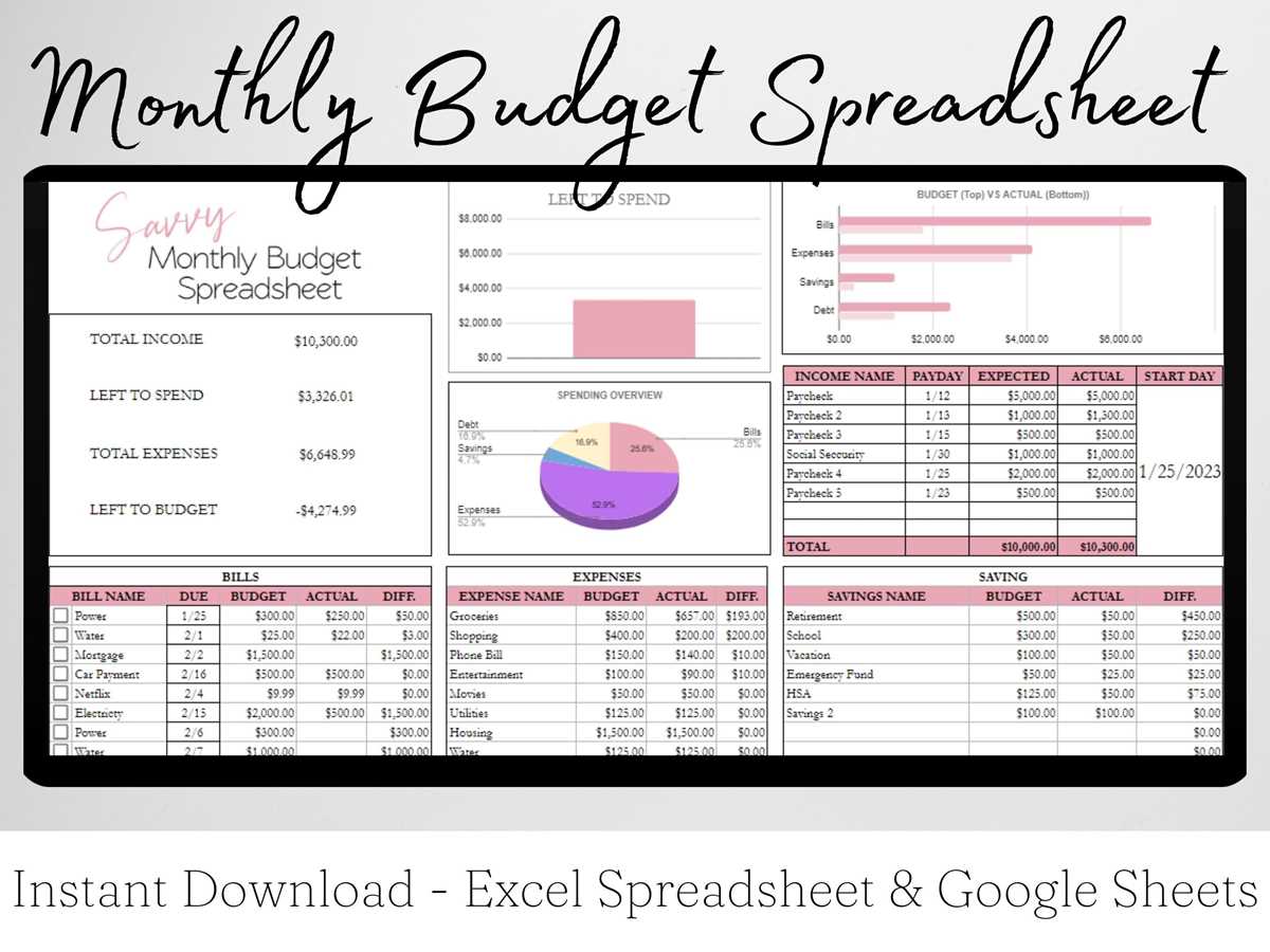 monthly budget worksheet