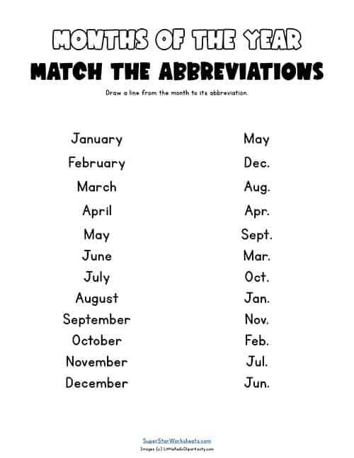 months of the year worksheet