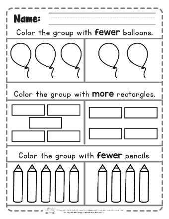 more or less worksheets for kindergarten