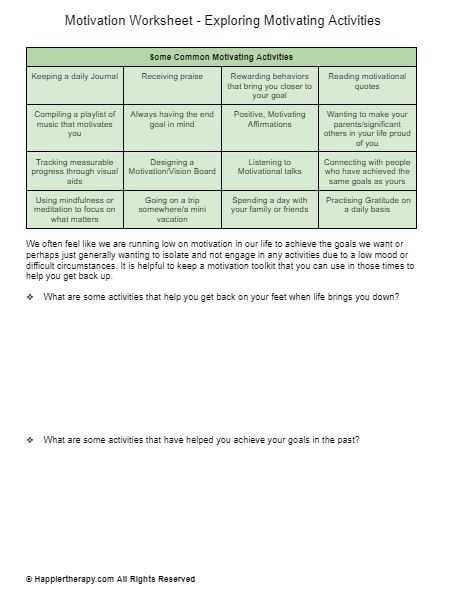 motivation worksheets