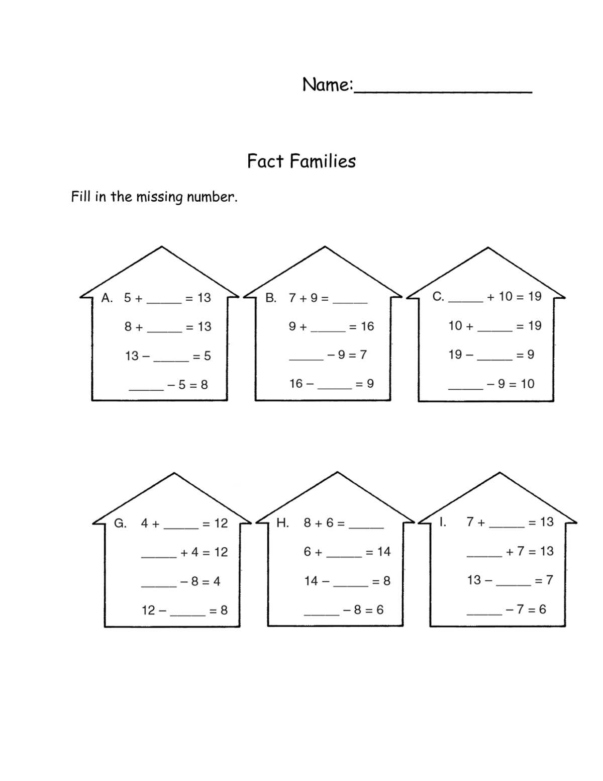multiplication and division fact family worksheets