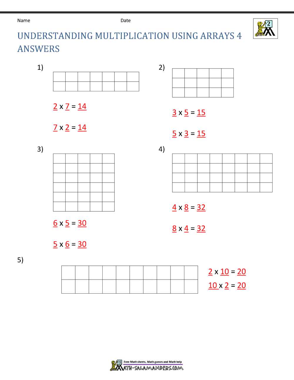 multiplication array worksheets