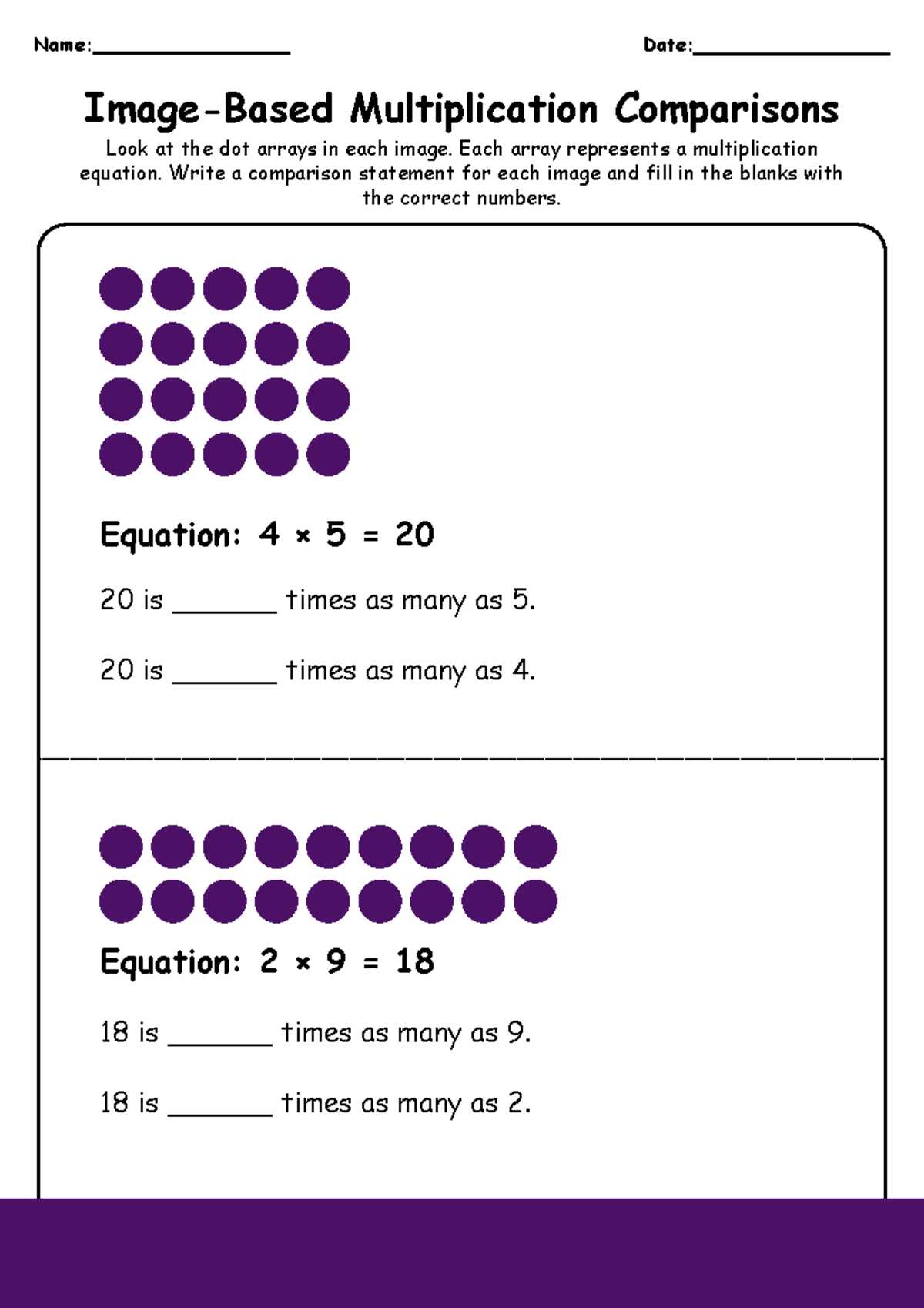 multiplication as a comparison worksheet