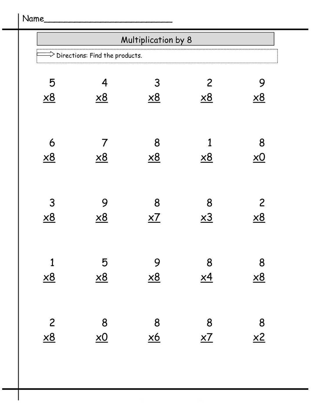 multiplication by 8 worksheet