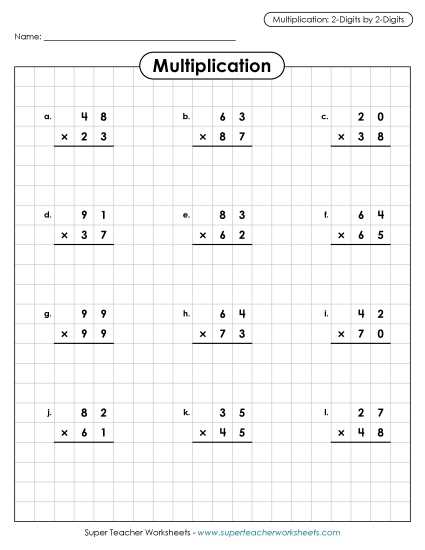multiplication by two digits worksheets
