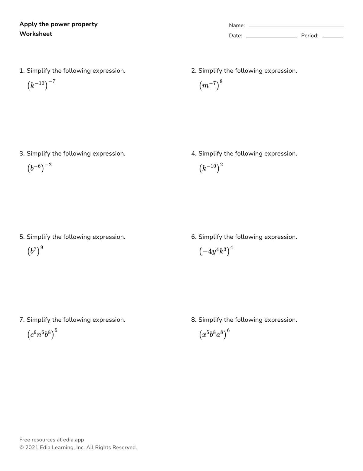 multiplication exponents worksheet