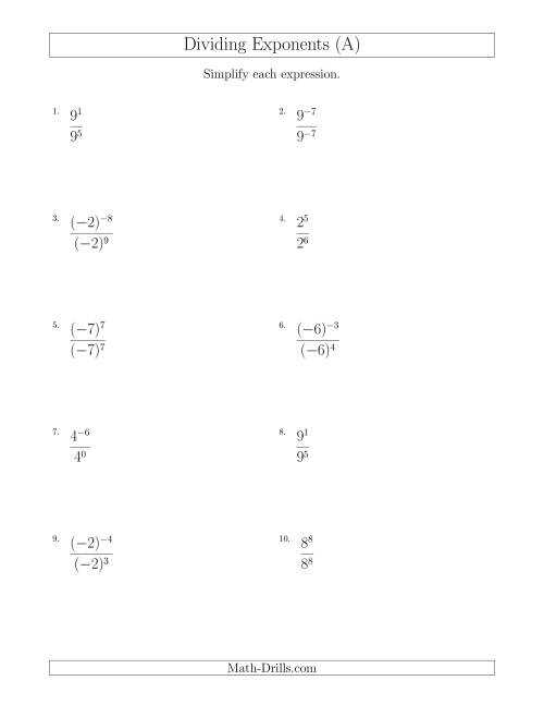 multiplication exponents worksheet