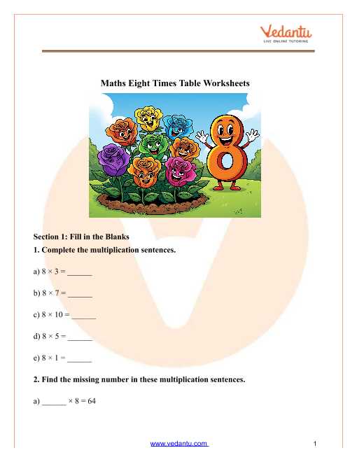 multiplication of 8 worksheets