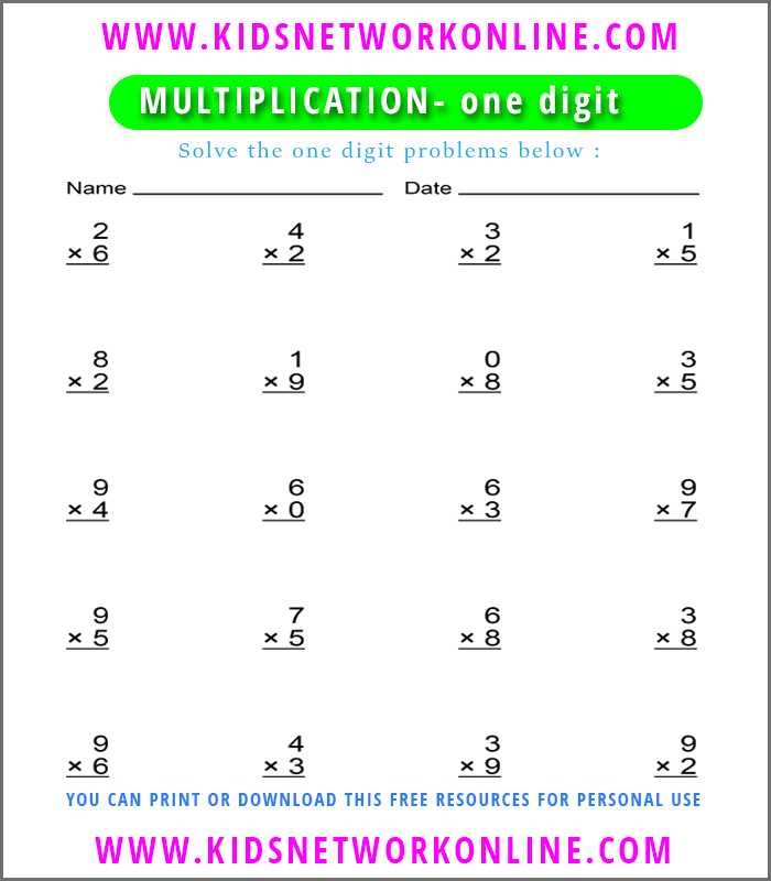 multiplication single digit worksheets
