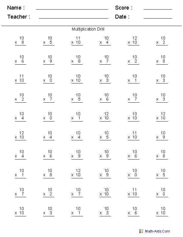 multiplication table worksheets