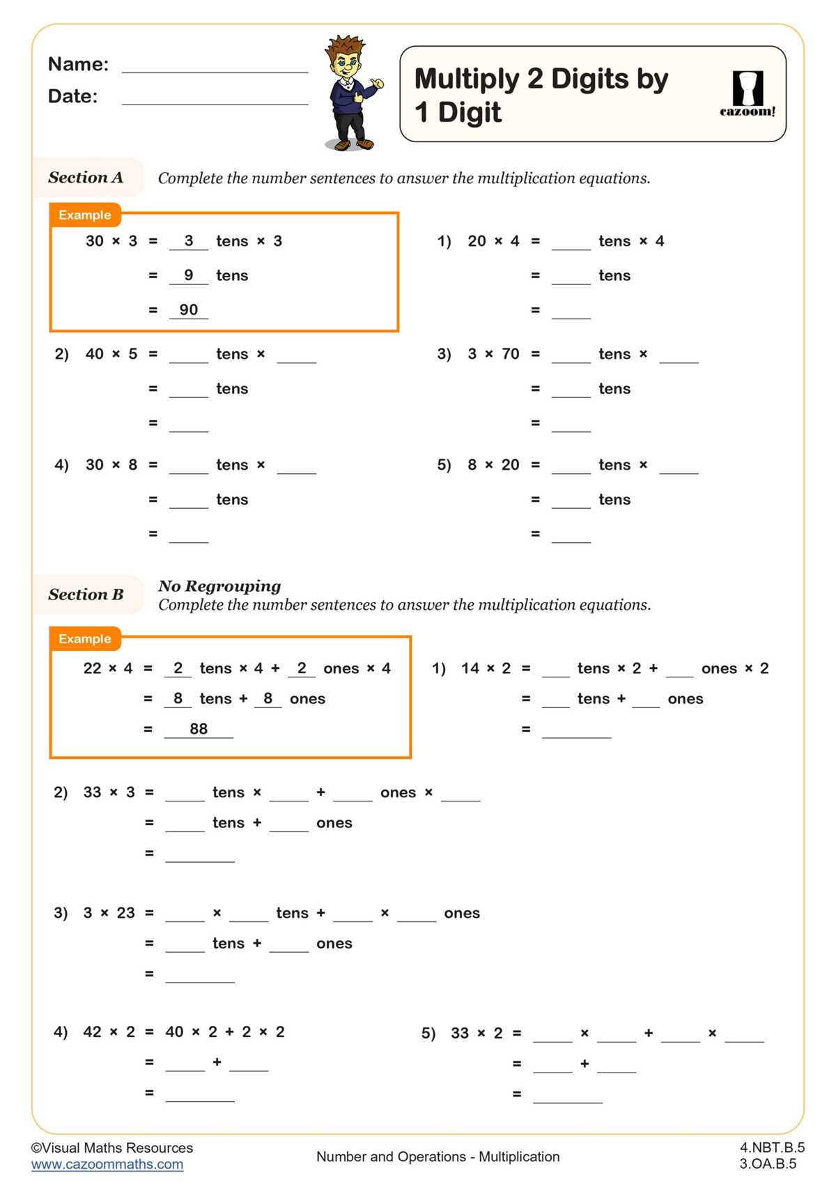 multiplication two digits by one digit worksheets