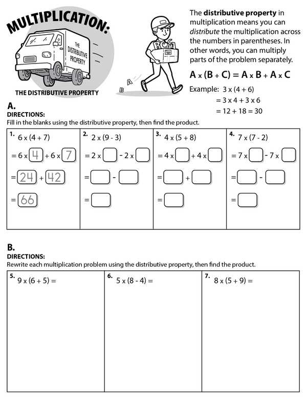 multiplication with distributive property worksheets