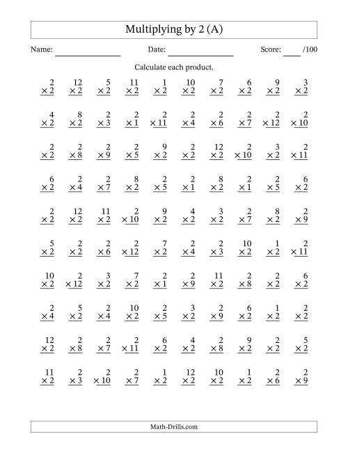 multiplication worksheet by 2