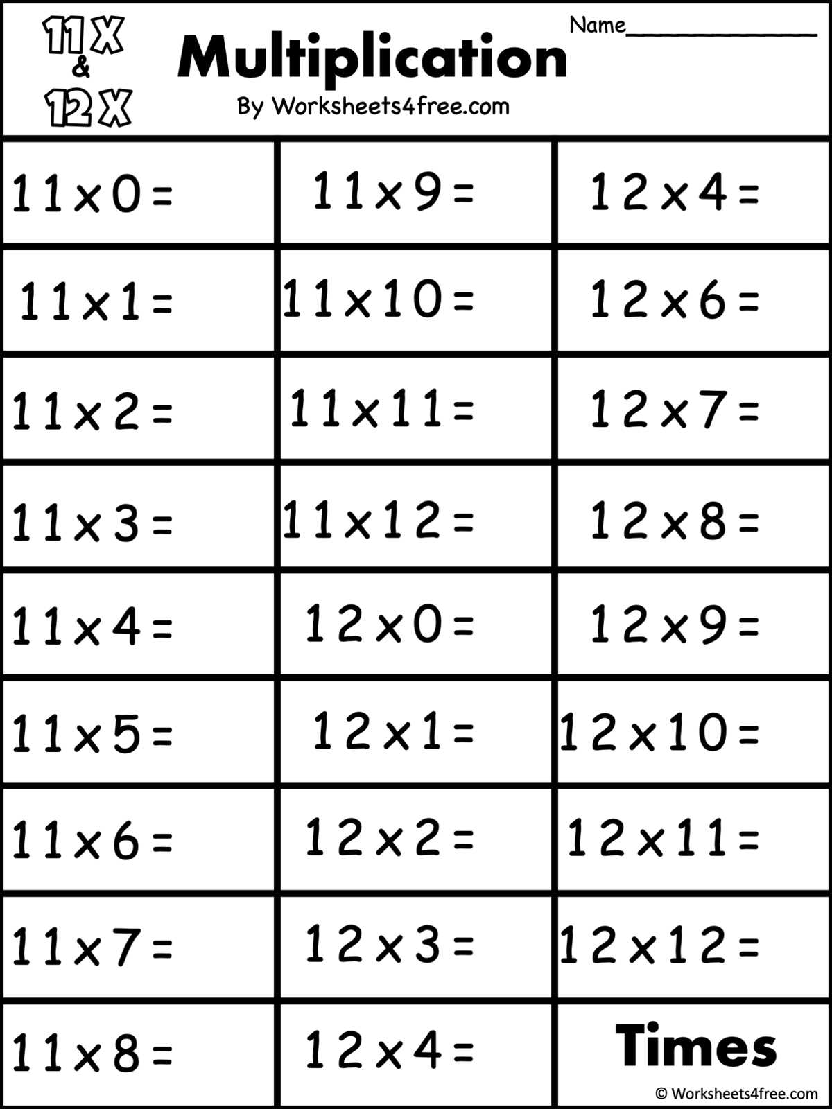 multiplication worksheets 12s