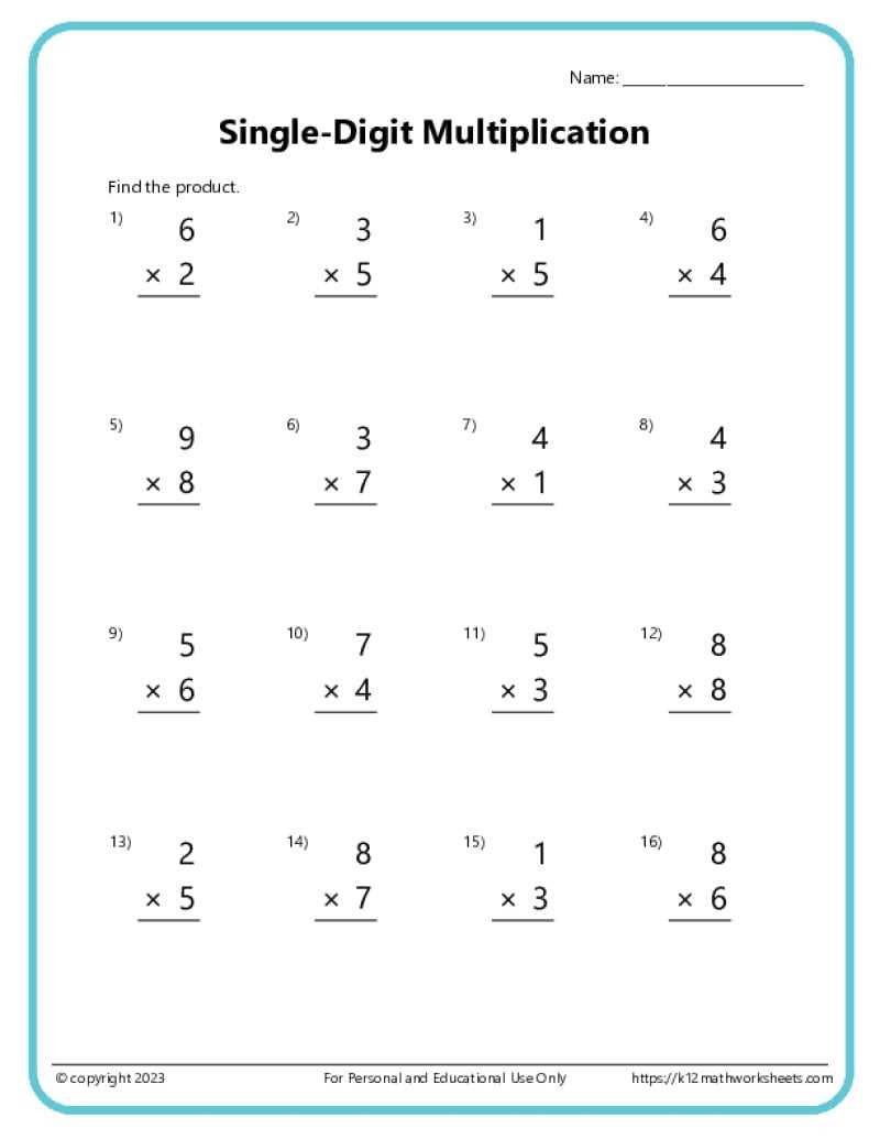 multiplication worksheets by 1