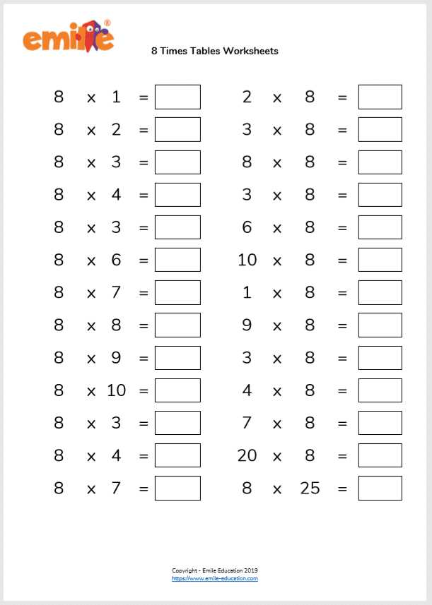 multiplication worksheets by 8