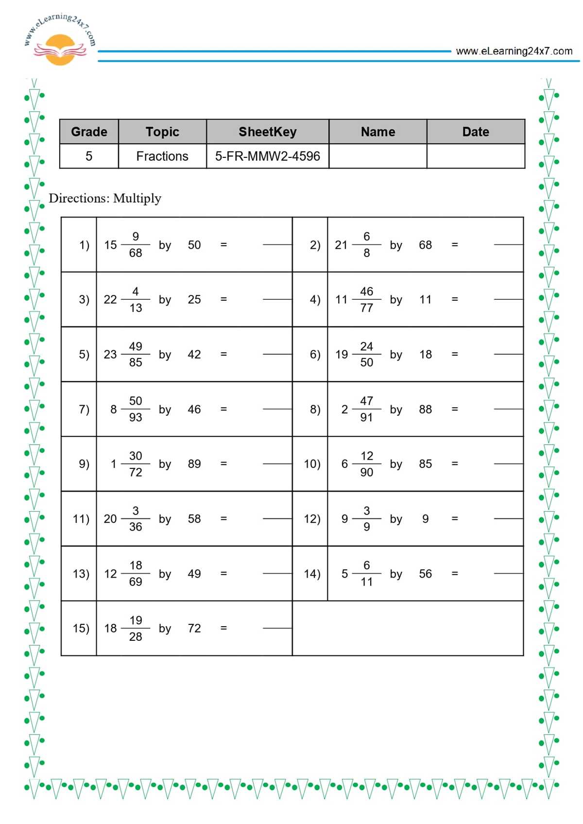 multiply a whole number by a mixed number worksheet
