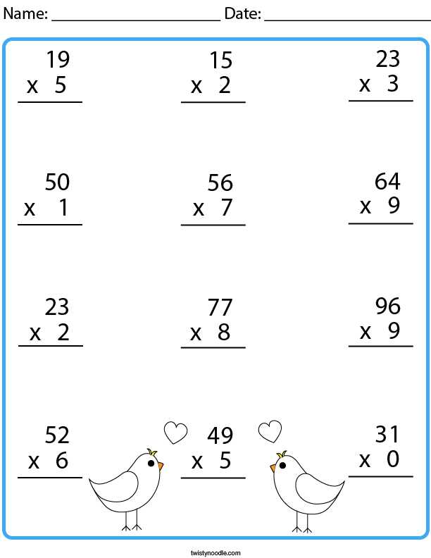 multiply two digit by one digit worksheet