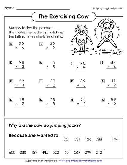 multiply two digit by one digit worksheet