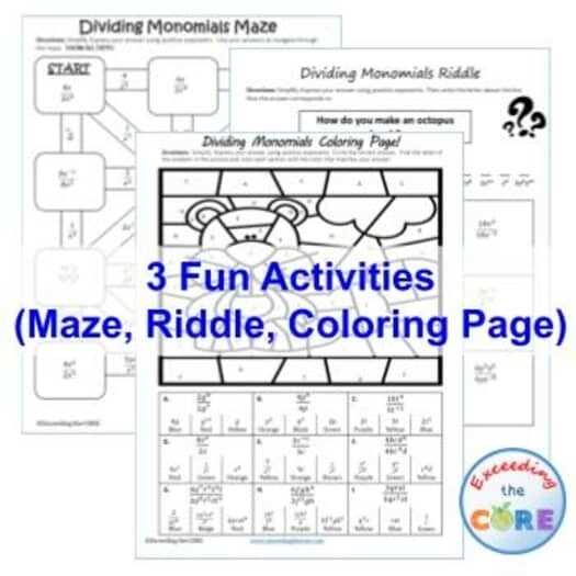 multiplying and dividing monomials worksheet