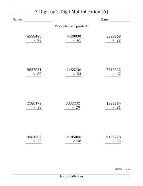 multiplying by 7 worksheets