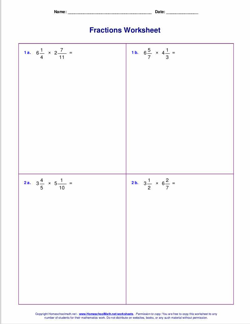 multiplying fractions and whole numbers worksheet