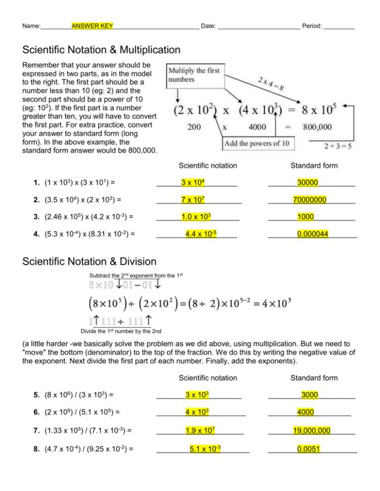 multiplying in scientific notation worksheet