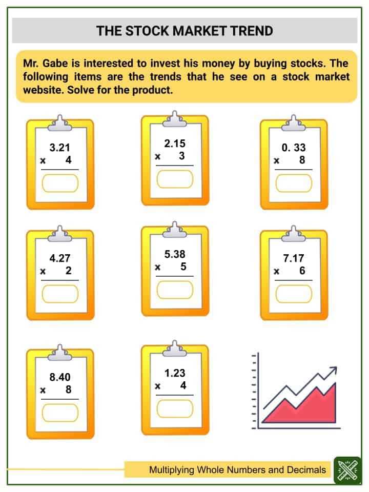 multiplying whole numbers and decimals worksheet