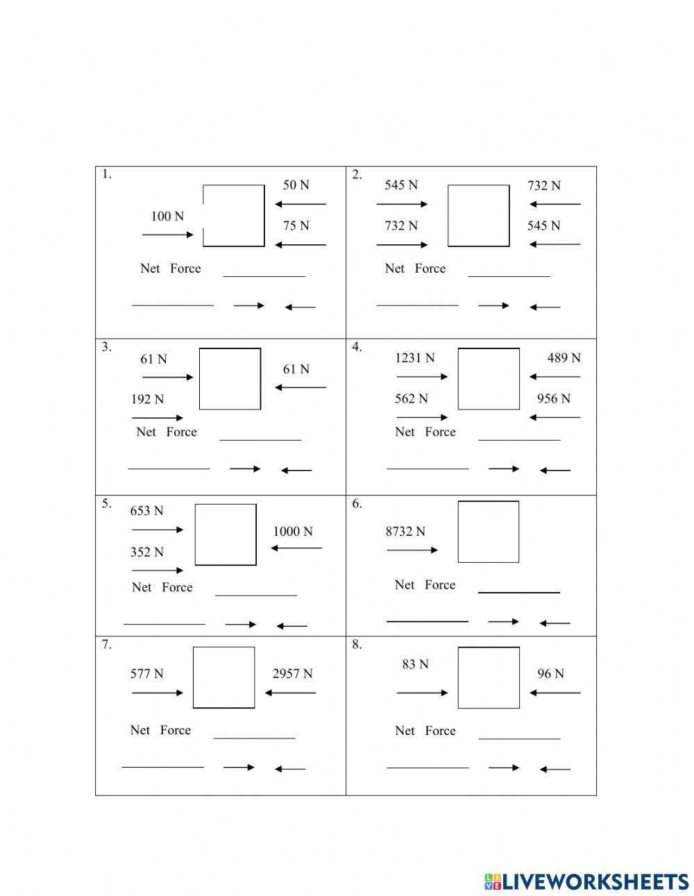 net force worksheet