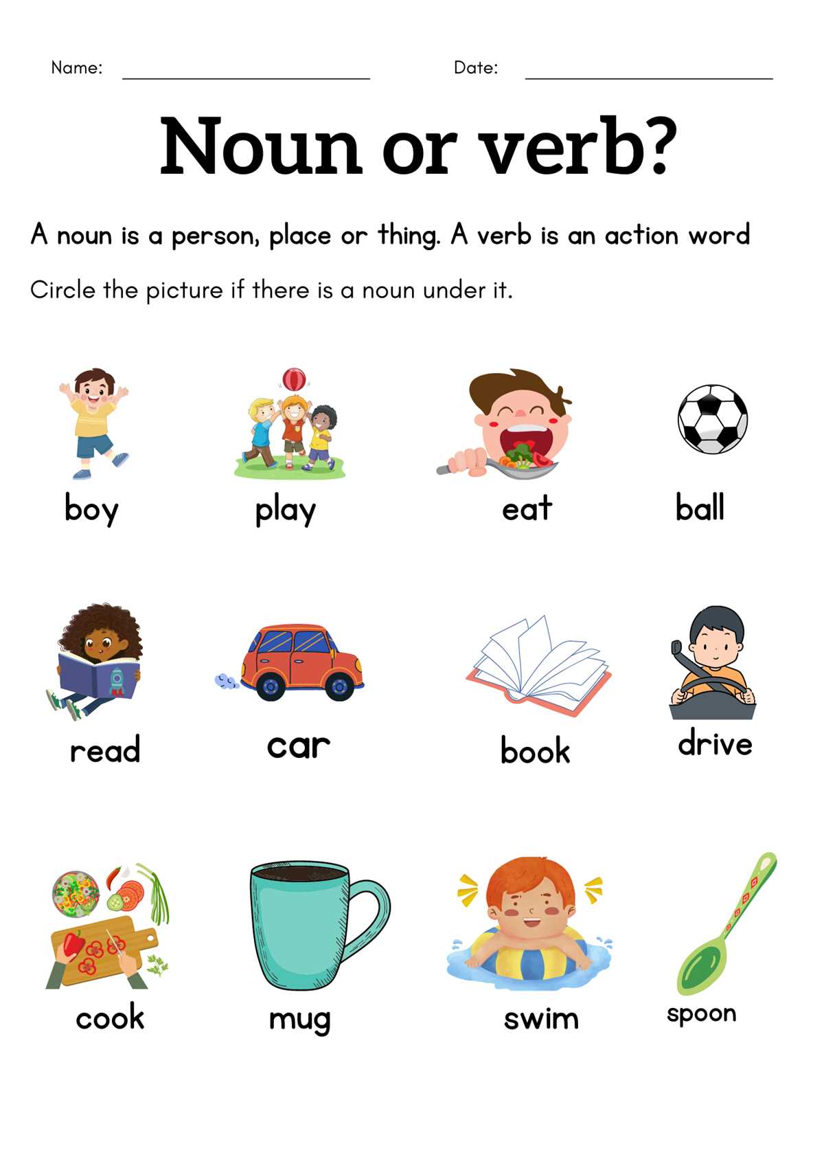 noun and verb worksheet