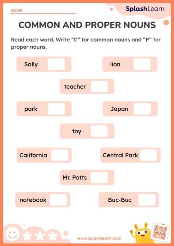 noun proper noun worksheet