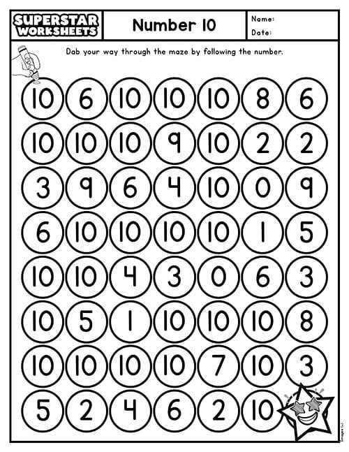 number 10 worksheets for preschool