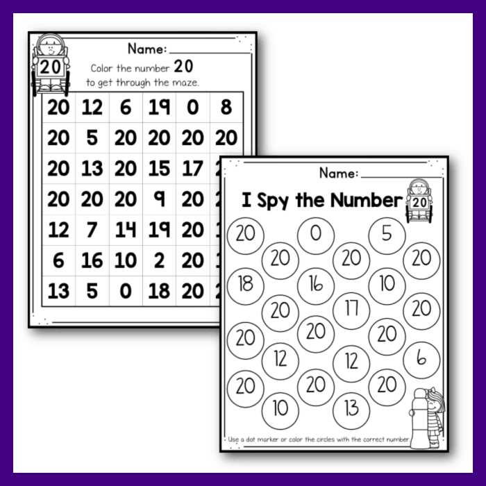 number 20 worksheets for preschool