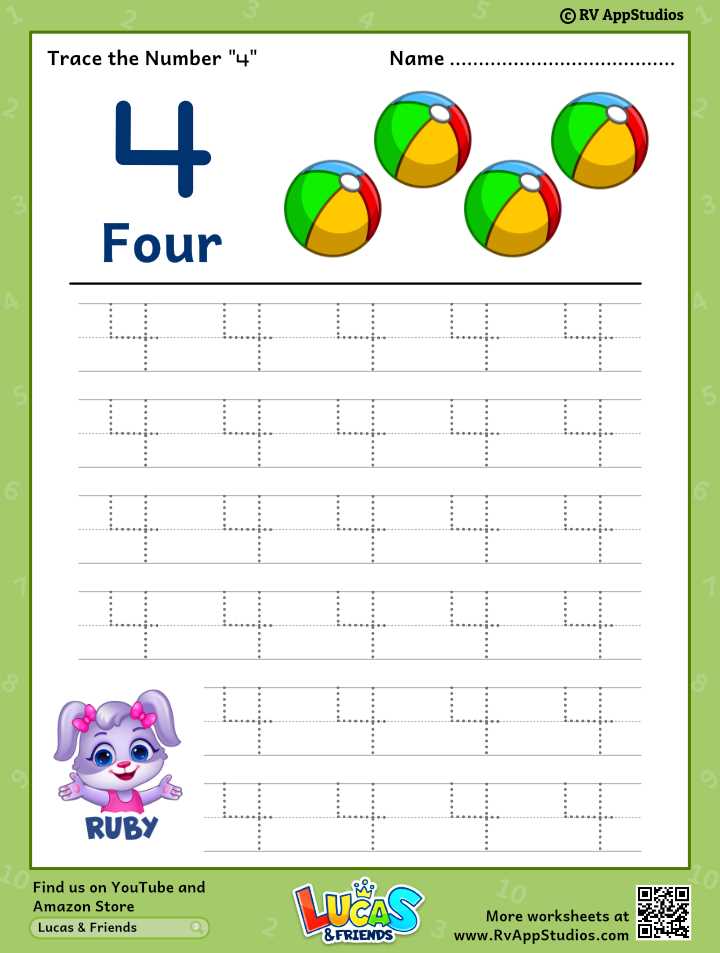 number 4 worksheets for preschool