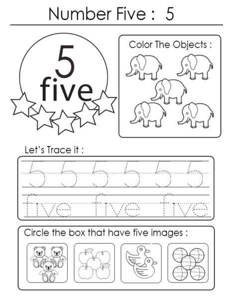 number 5 worksheet for preschool
