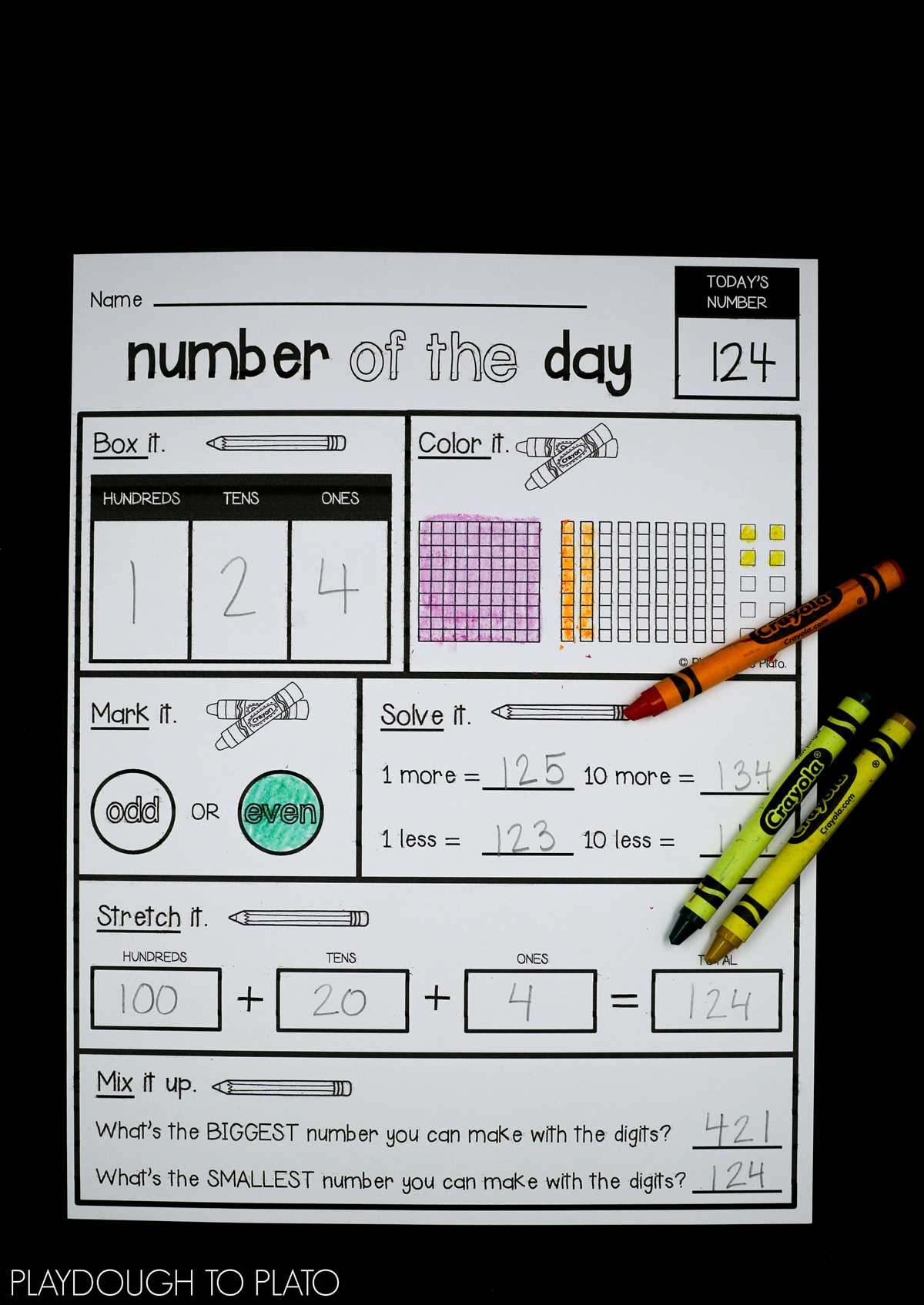 number of the day worksheet example