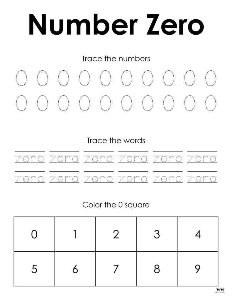 number zero worksheets