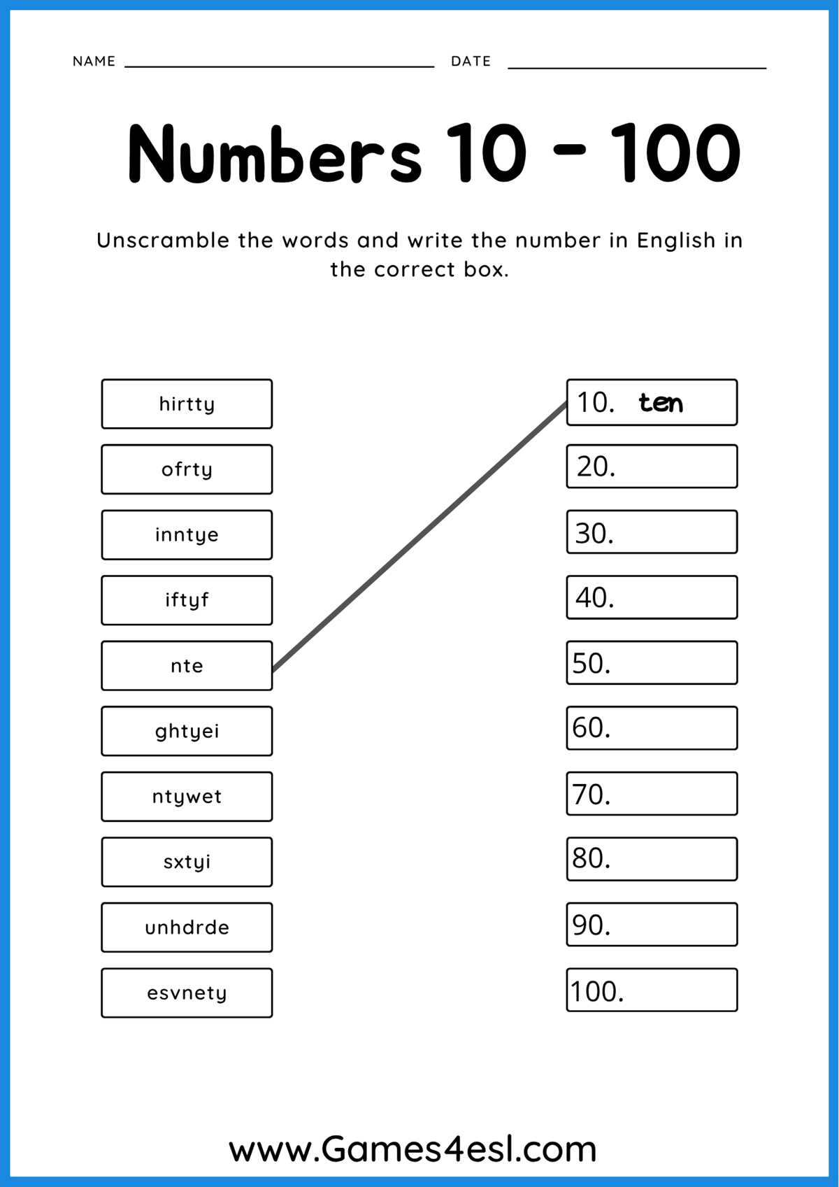 numbers 1 100 worksheets
