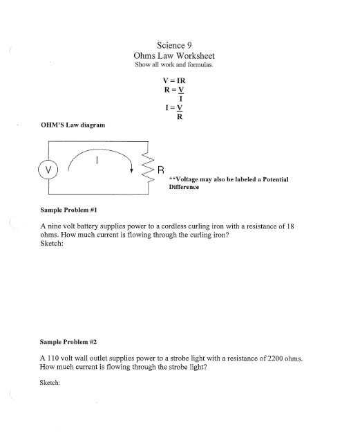 ohms law worksheet