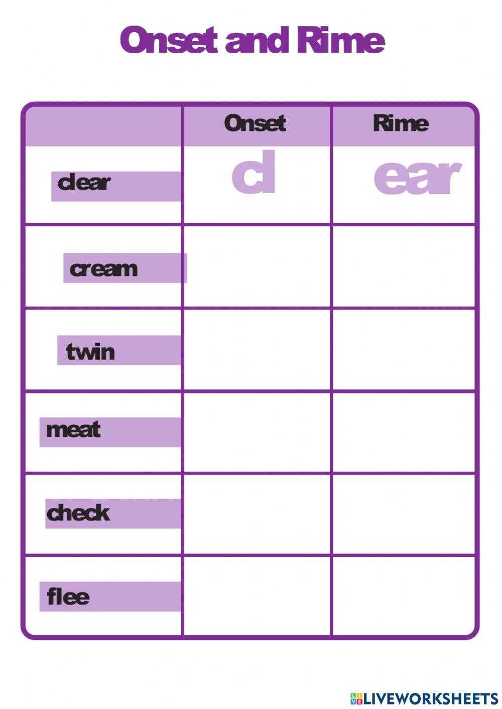onset and rime worksheets