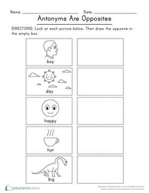 opposites worksheets for preschoolers